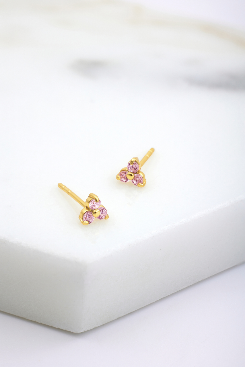 Crystal Cluster Stud - Pink - 925 Sterling Silver