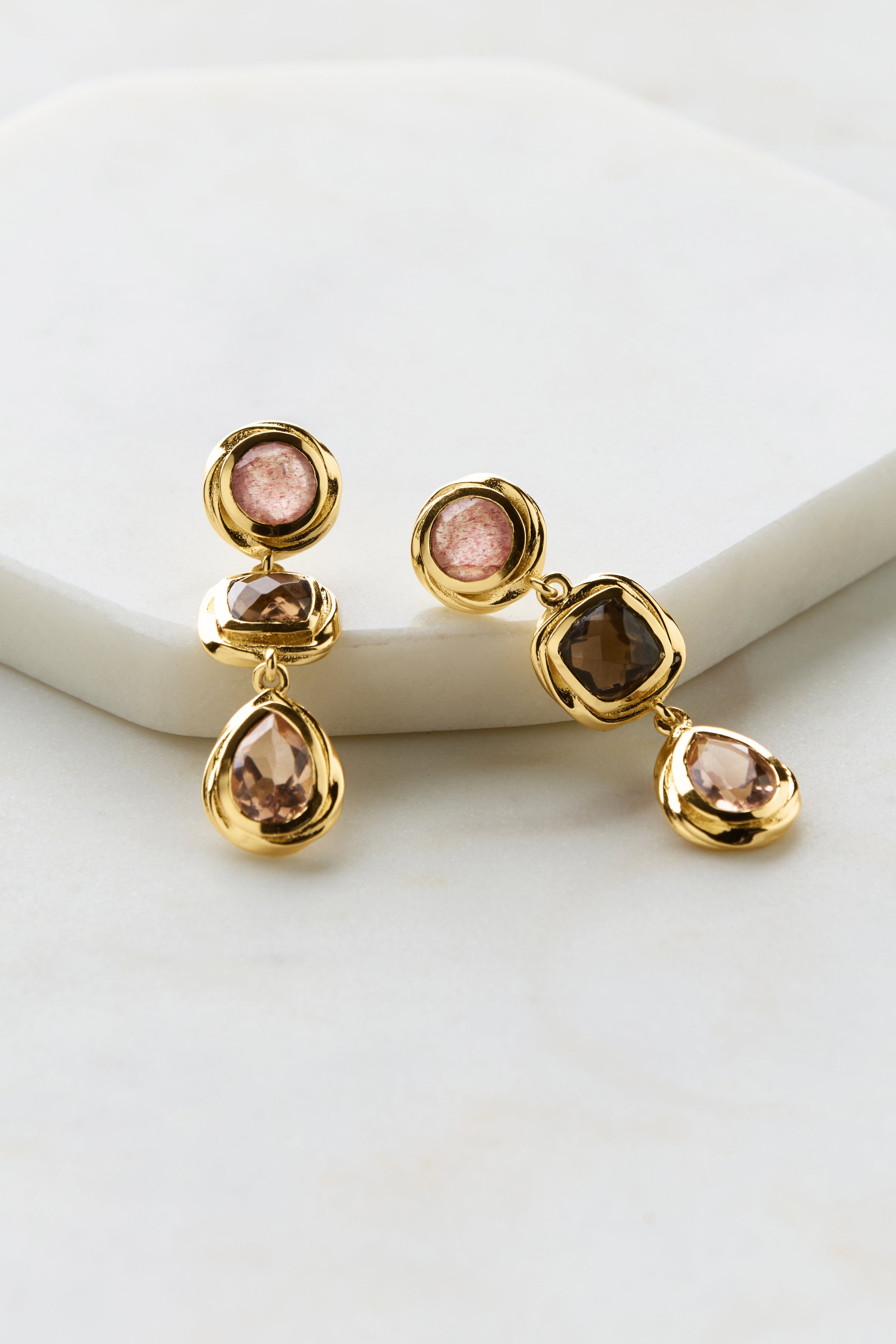 Scarlett Earring - Stawberry Quartz, Smokey, & Morganite