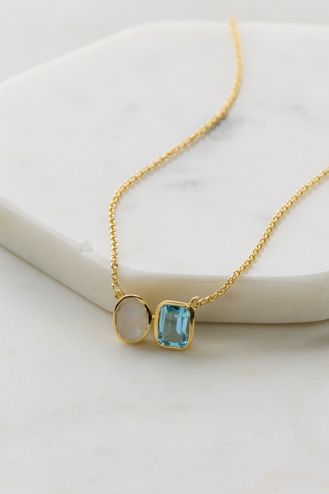 Skylar Necklace - Moonstone / Blue Topaz