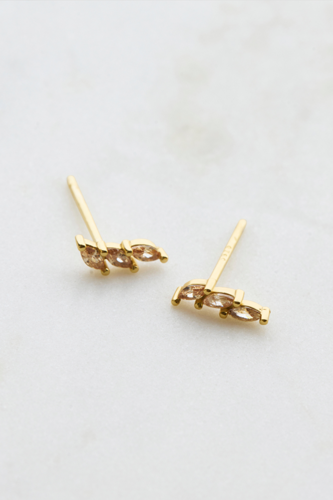 Triple Crystal Stud - Peach - Gold