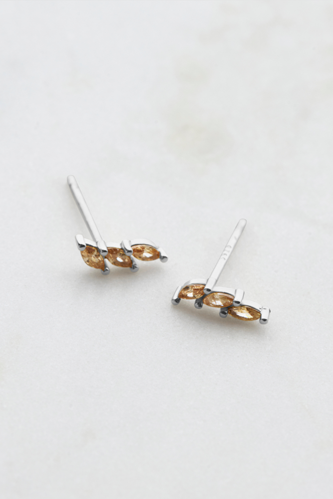Triple Crystal Stud - Peach - 925 Silver