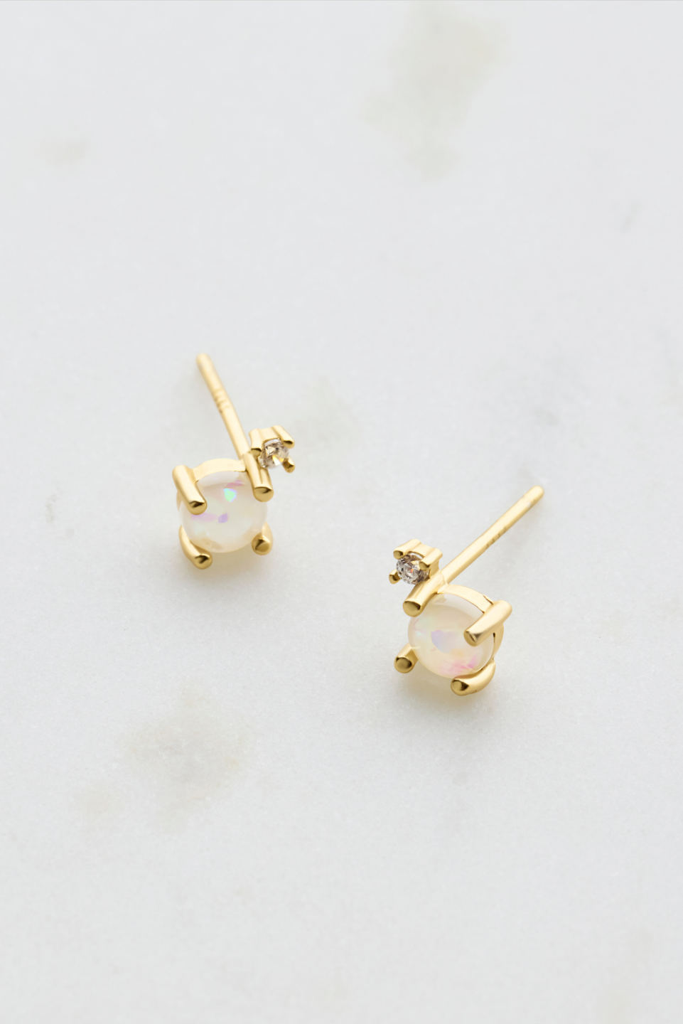 White Opal & Crystal Stud - Gold