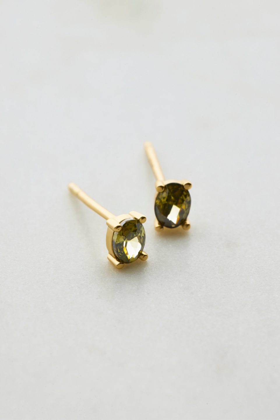 Oval Crystal Stud - Green - Gold