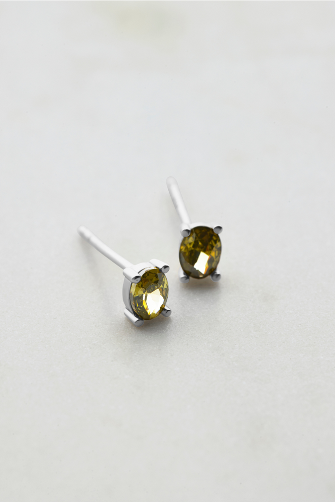 Oval Crystal Stud - Green - 925 Silver