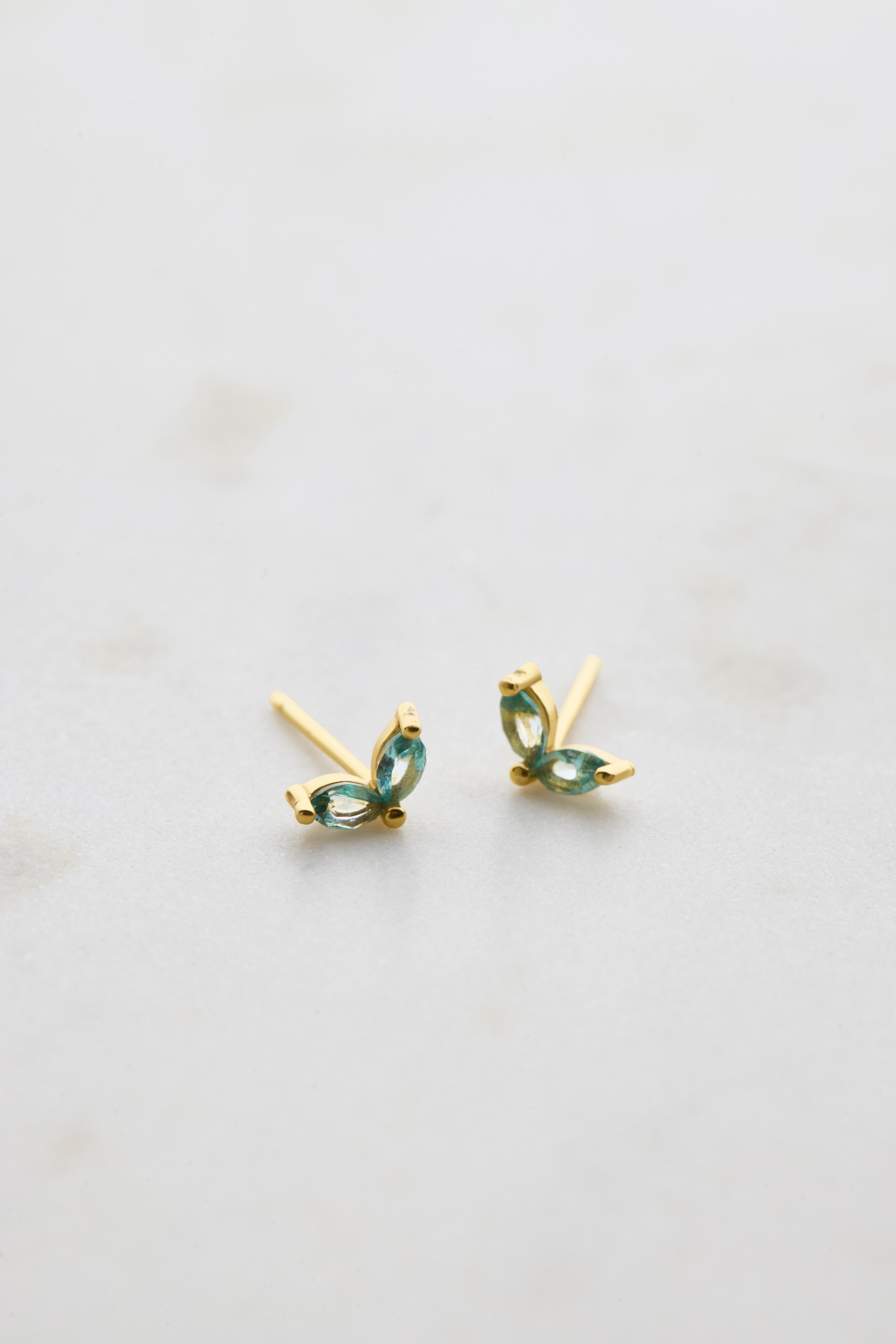 Double Crystal Stud - Gold/Blue