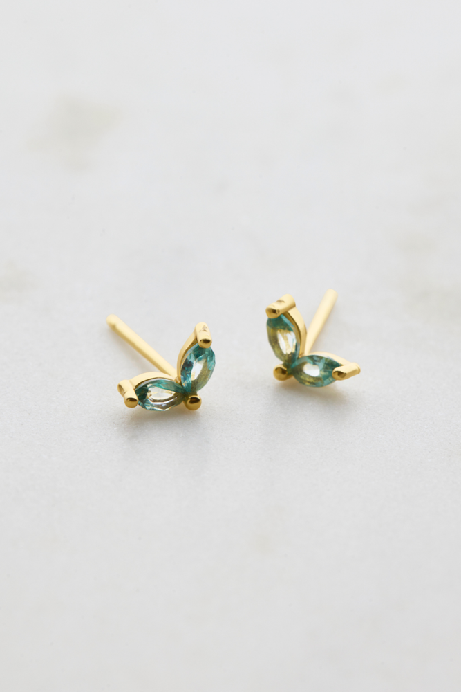Double Crystal Stud - Gold/Blue