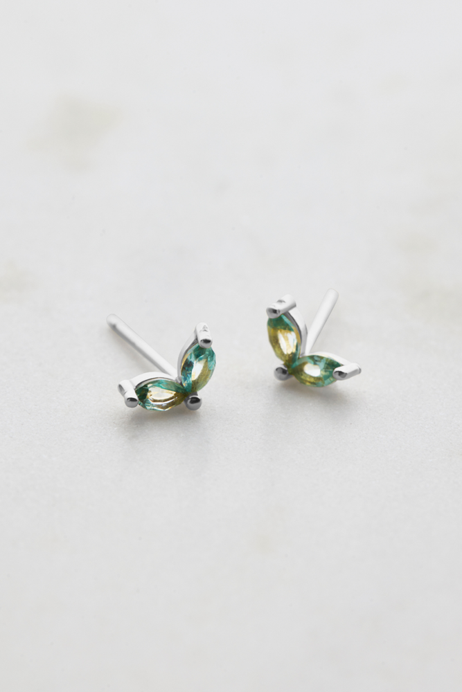 Double Crystal Stud - Blue - 925 Silver