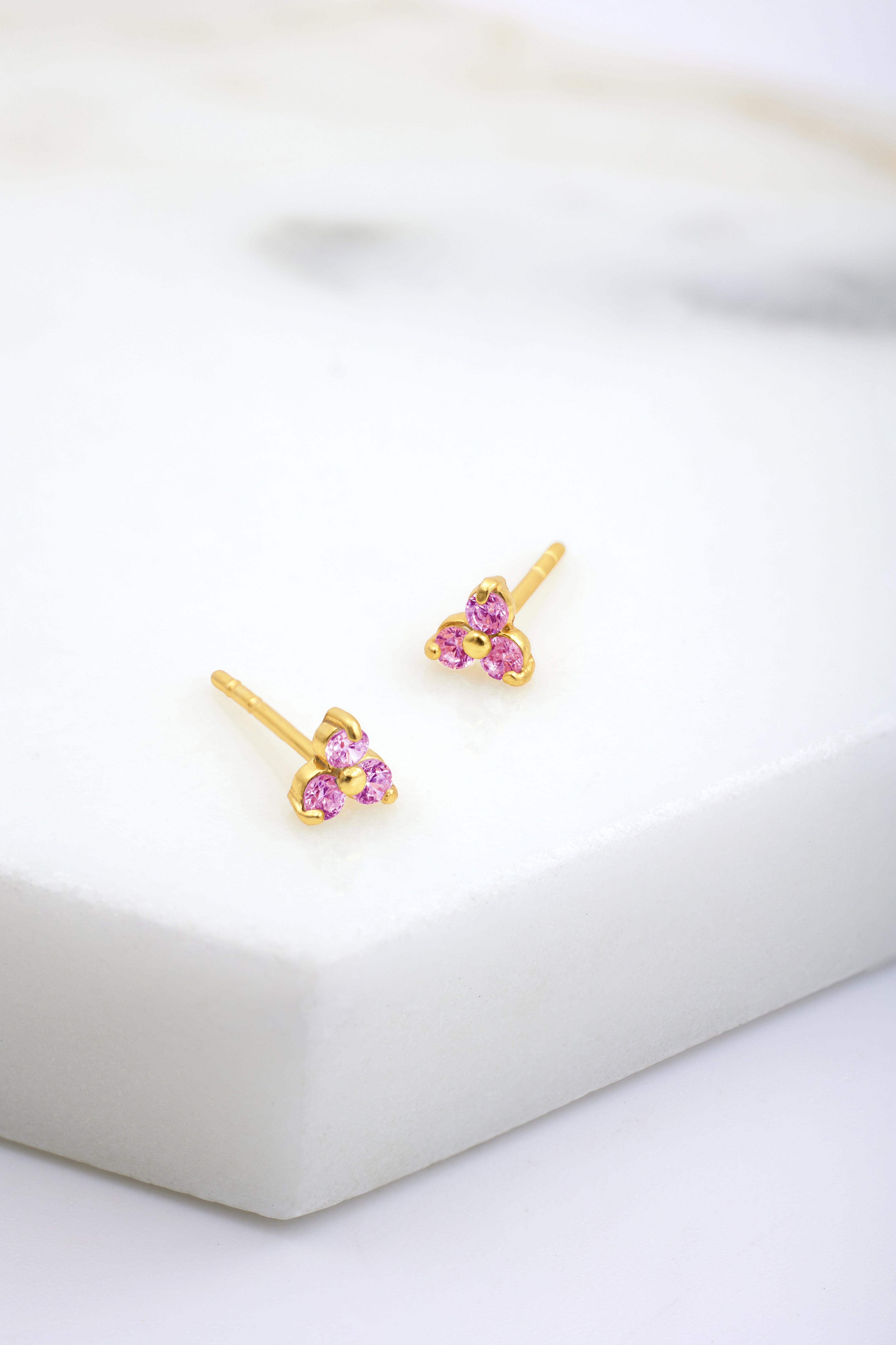 Crystal Cluster Stud - Pink - 925 Sterling Silver
