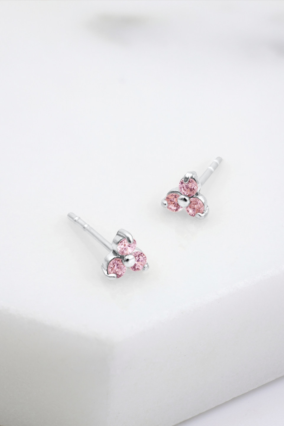 Crystal Cluster Stud - Pink - 925 Silver