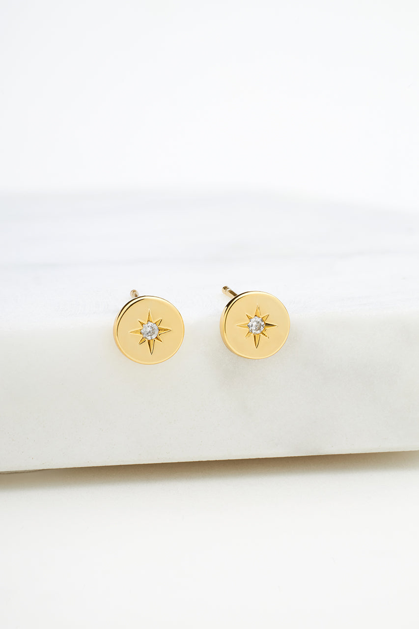 Crystal Disk Stud Earring - Gold