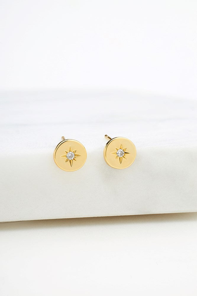Crystal Disk Stud Earring - Gold