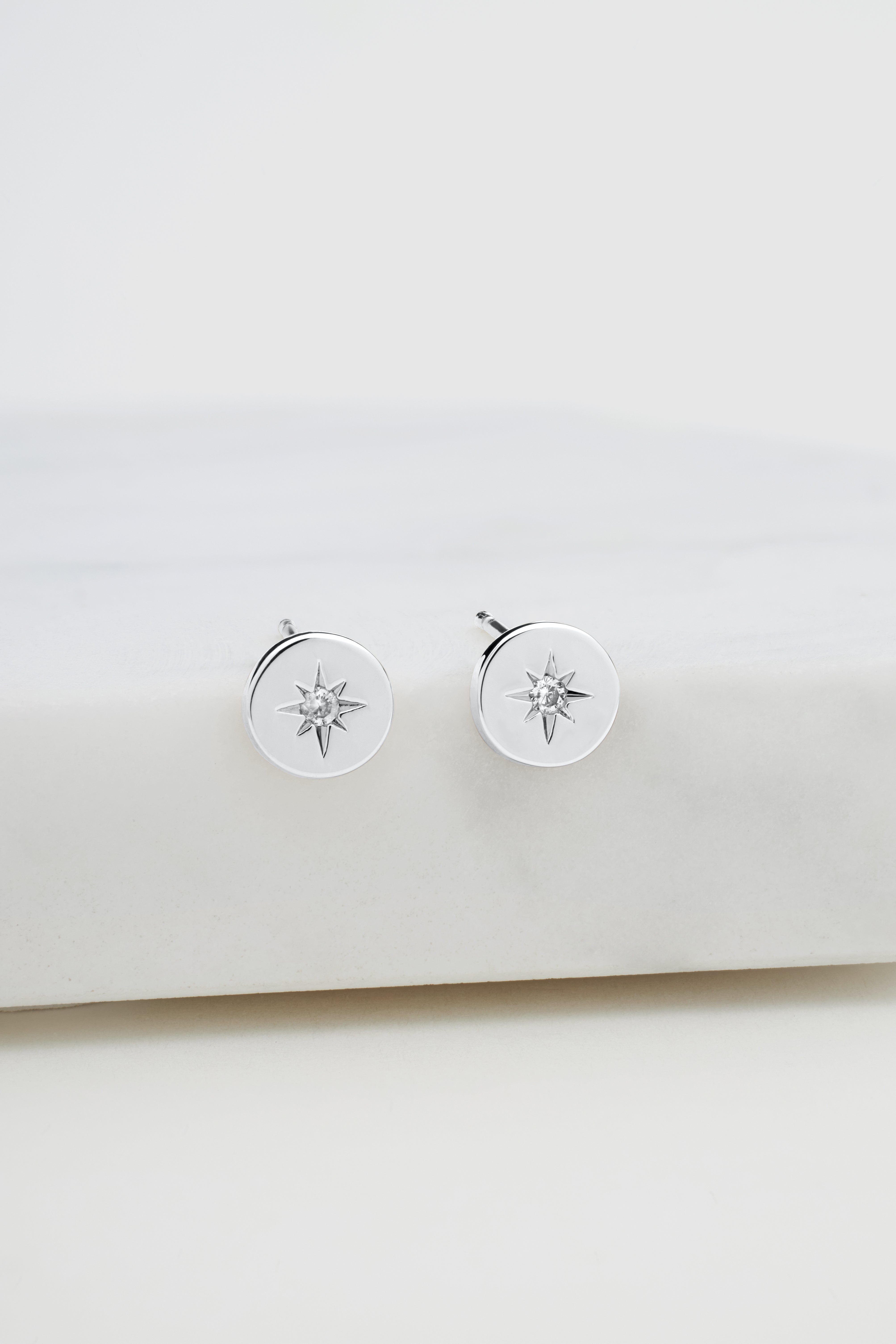 Crystal Disk Stud Earring - 925 Silver
