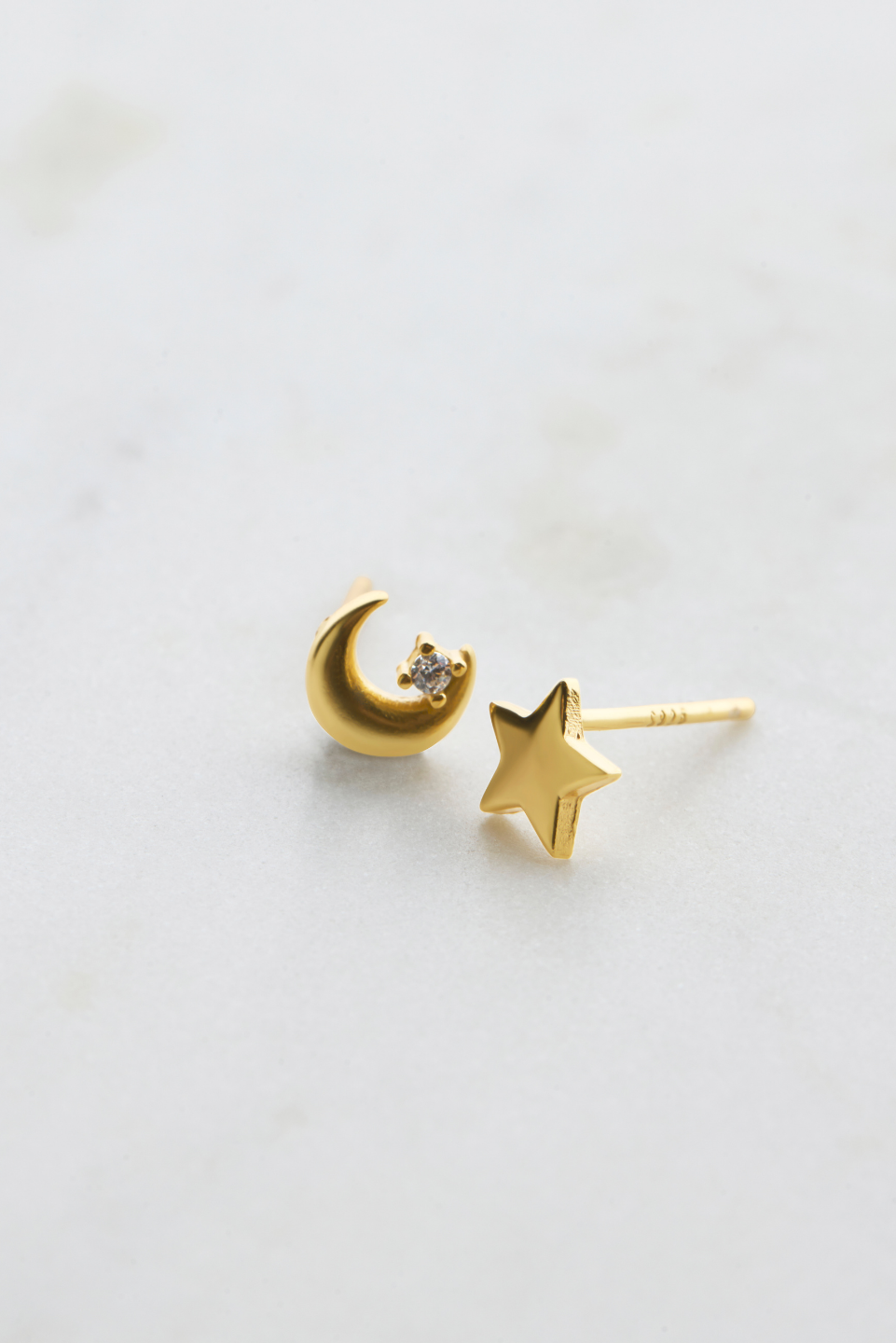 Star and Moon Stud Earring - Gold