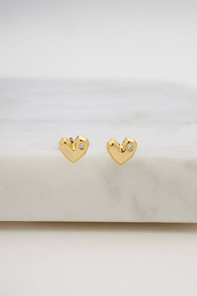 Crystal Heart Stud Earring - Gold