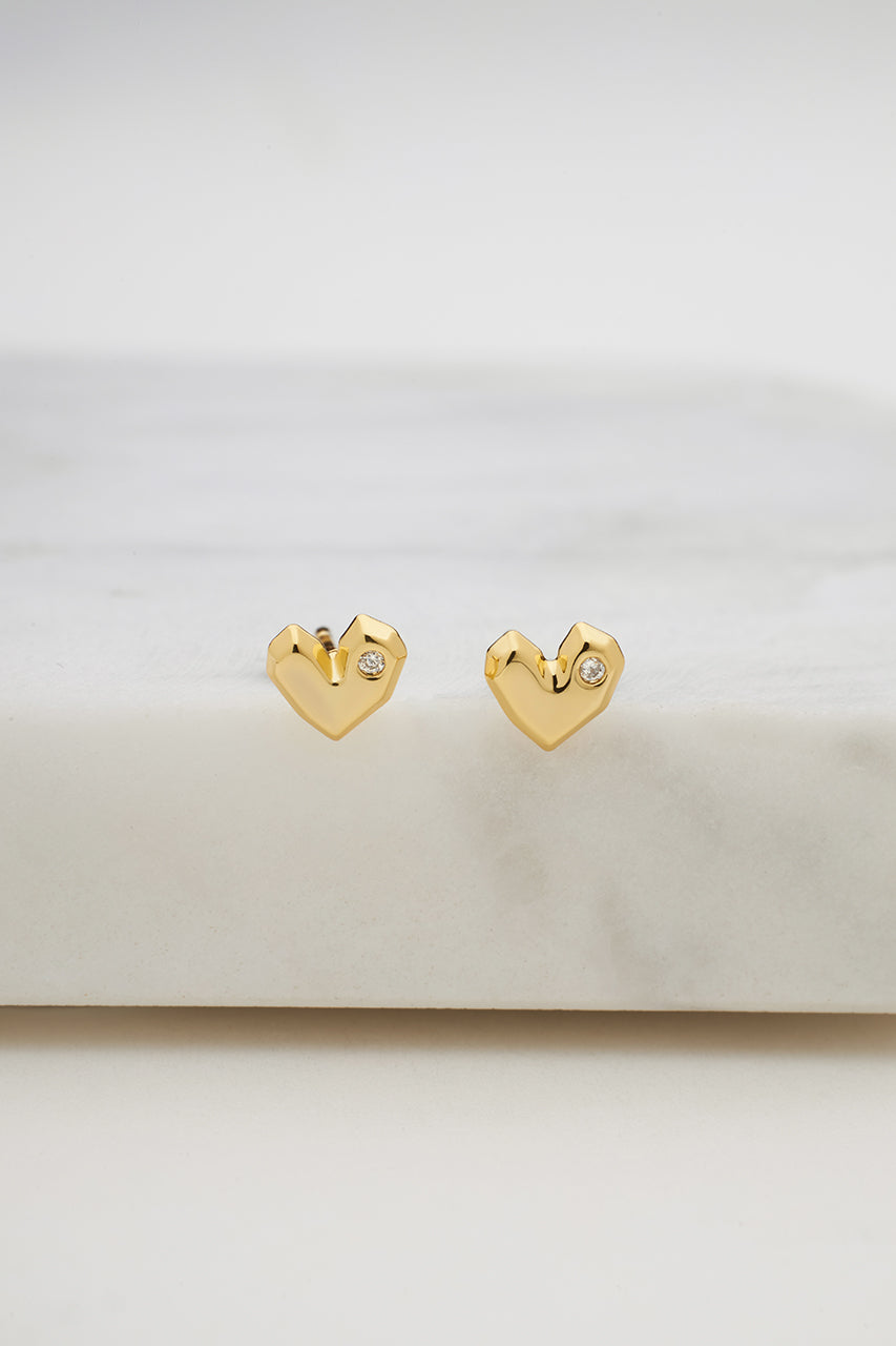 Crystal Heart Stud Earring - Gold