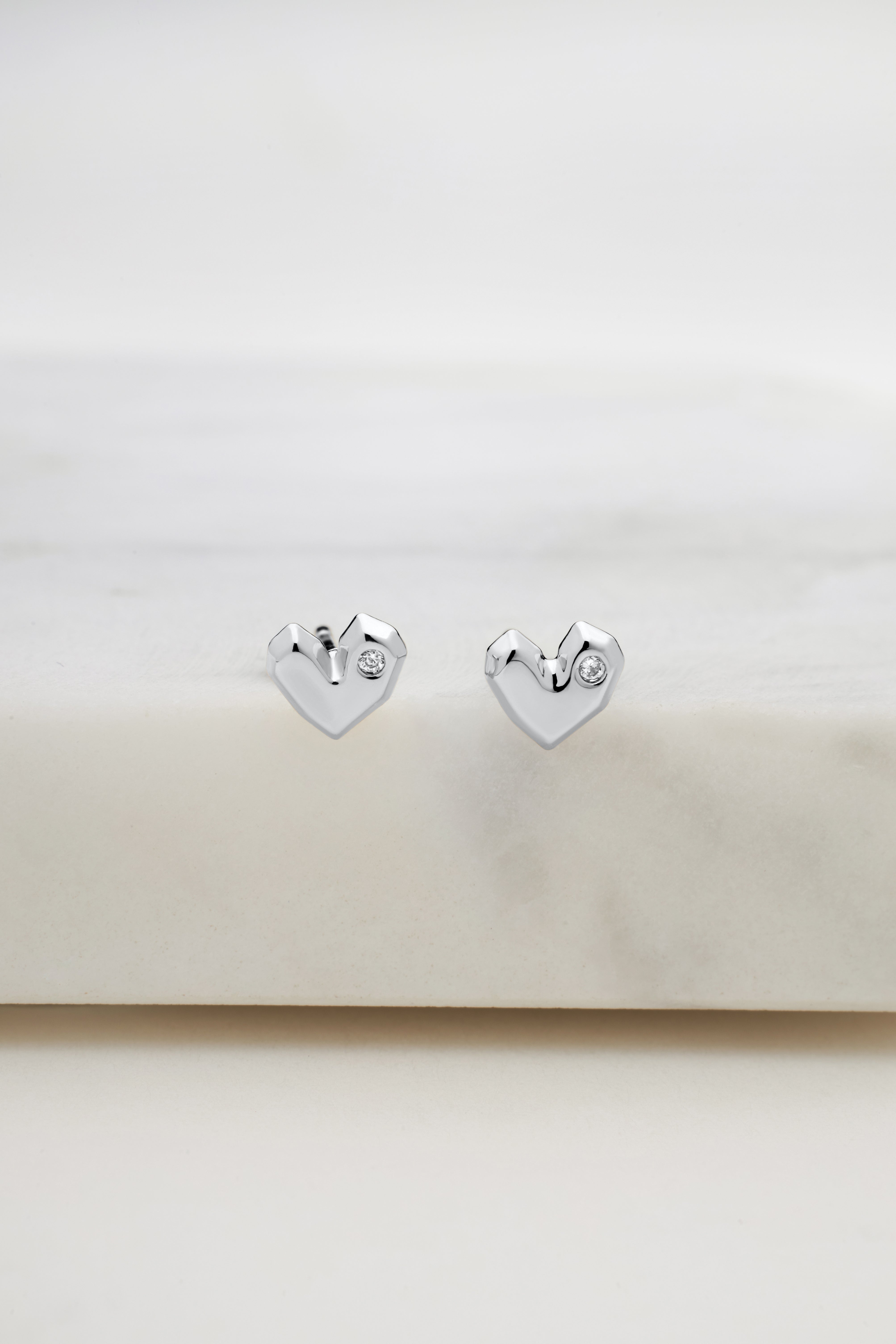 Crystal Heart Stud Earring - 925 Silver