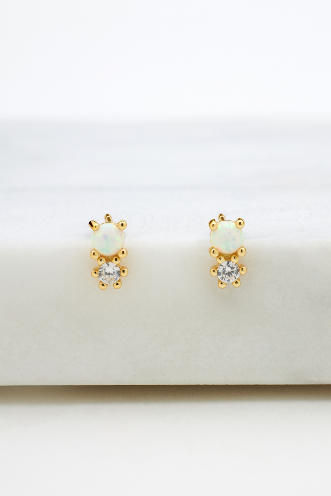 Opal & Crystal Cluster Stud - Gold