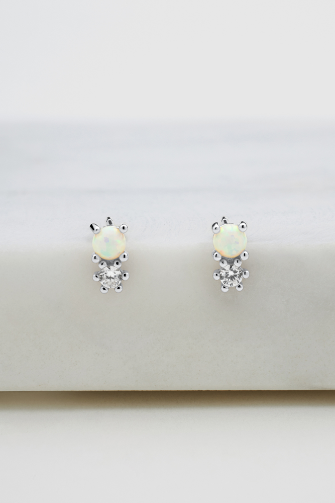 Opal & Crystal Cluster Stud - 925 Silver