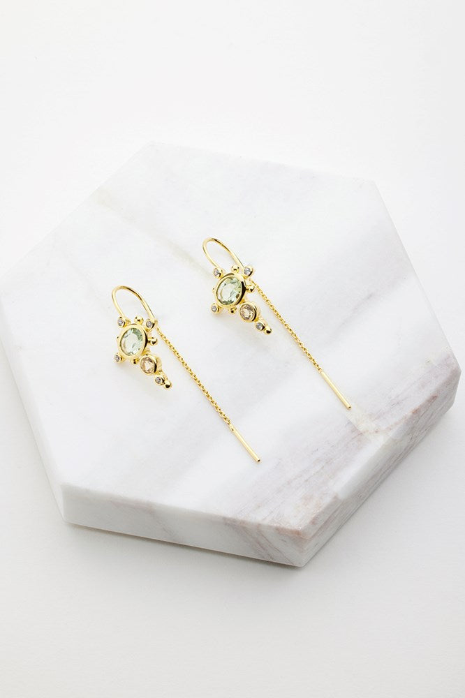 Darcy Thread Earring - Green Amethyst