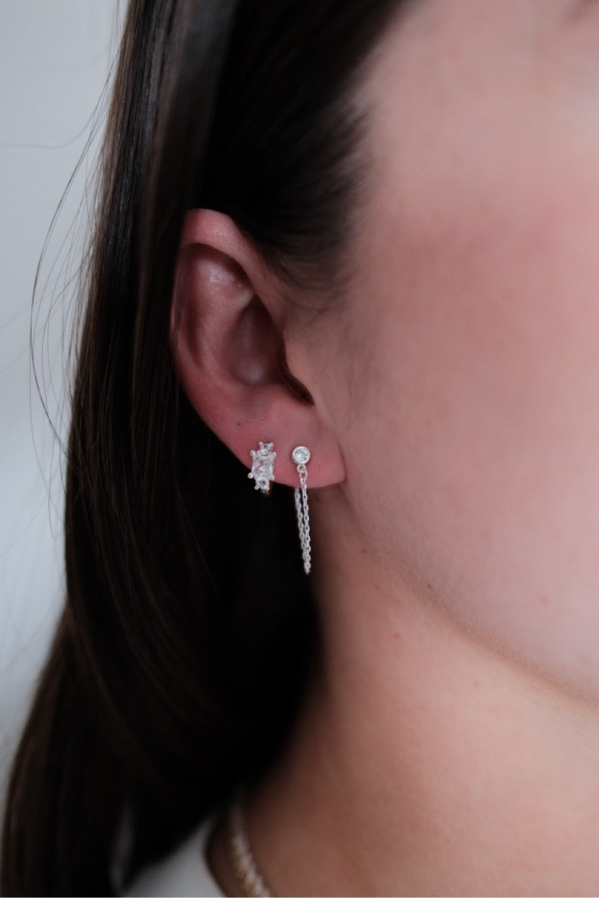 Crystal Chain Wrap Earring - Silver