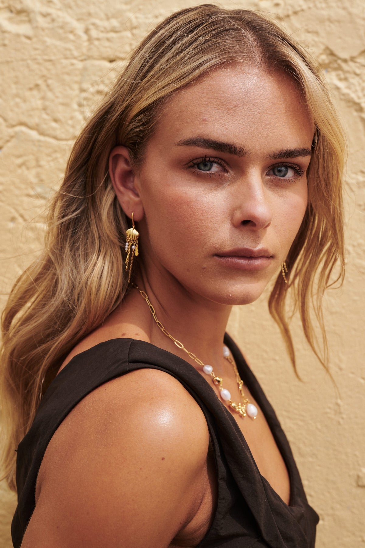 Amara Necklace & Goldie Long Drop Stack - Gold