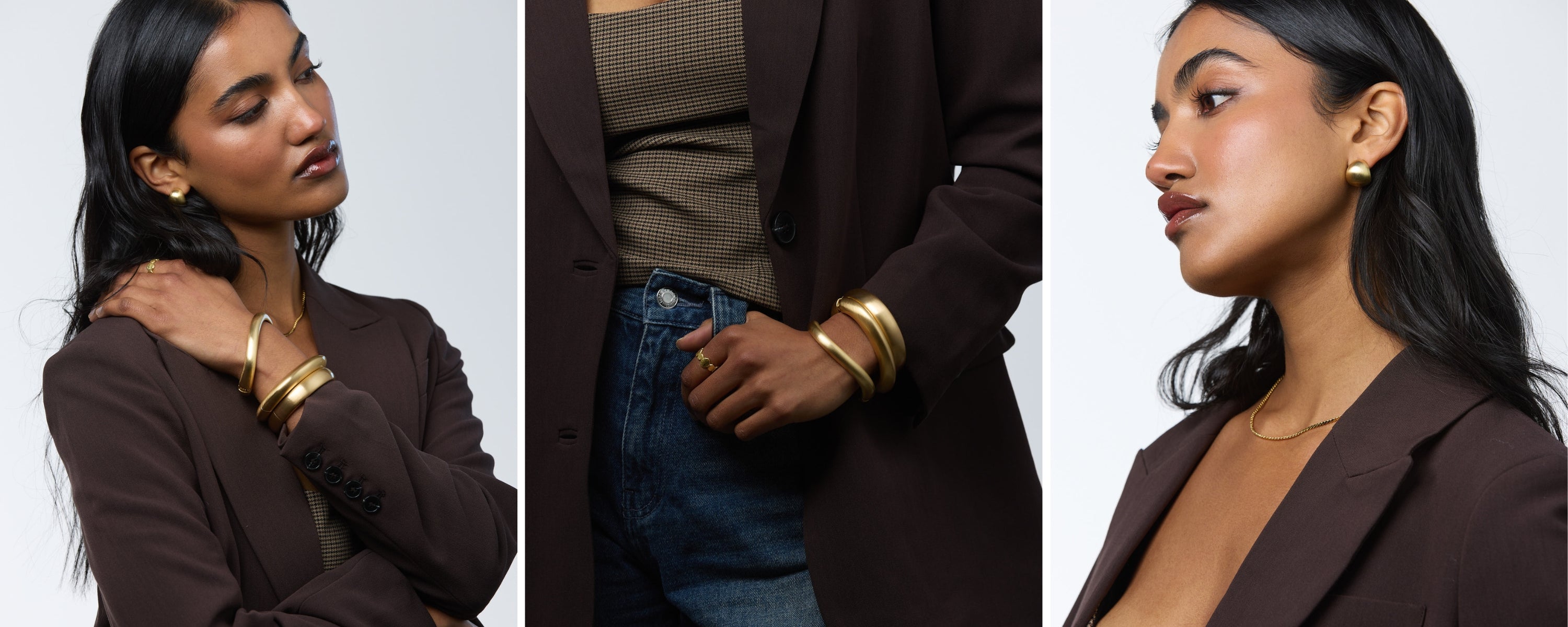 Chunky gold bangles with brushed finish – everyday fashion staple