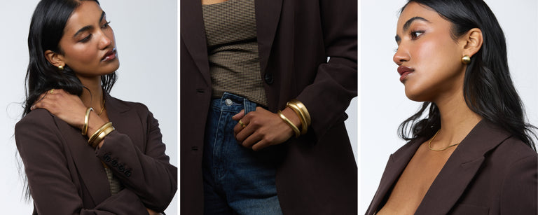 Chunky gold bangles with brushed finish – everyday fashion staple